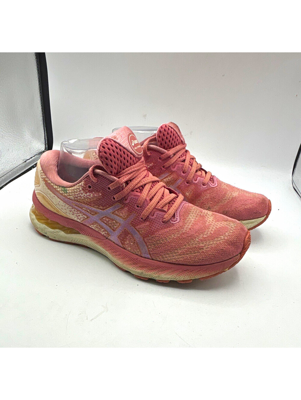 Women's ASICS GEL-Nimbus Pink/Beige Lace-Up Low Top Running Sneaker 9